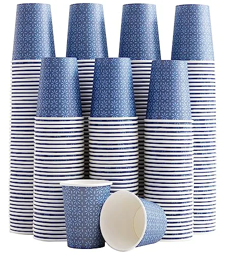 Organic 300 Pack Paper Cups 8 oz Bulk Disposable Coffee Cups Navy Floral 300 Count Contemporary