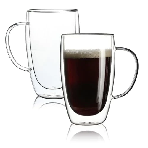 Reliable 2 Pack Double Walled Glass Coffee Mugs with Handles 2 Count Responsible