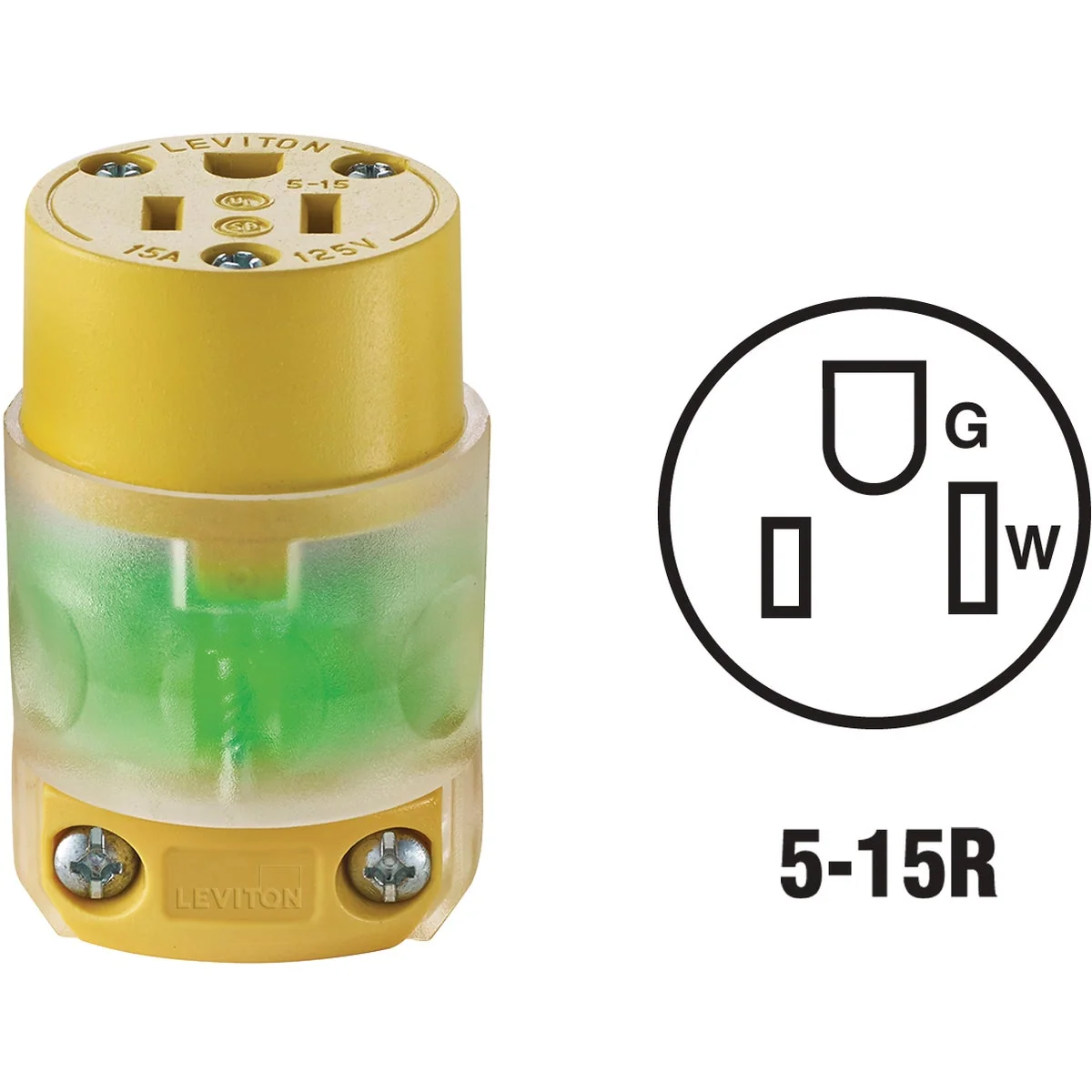 User-Friendly Leviton 15A 125V 3-Wire 2-Pole Illuminated Cord Connector Organic