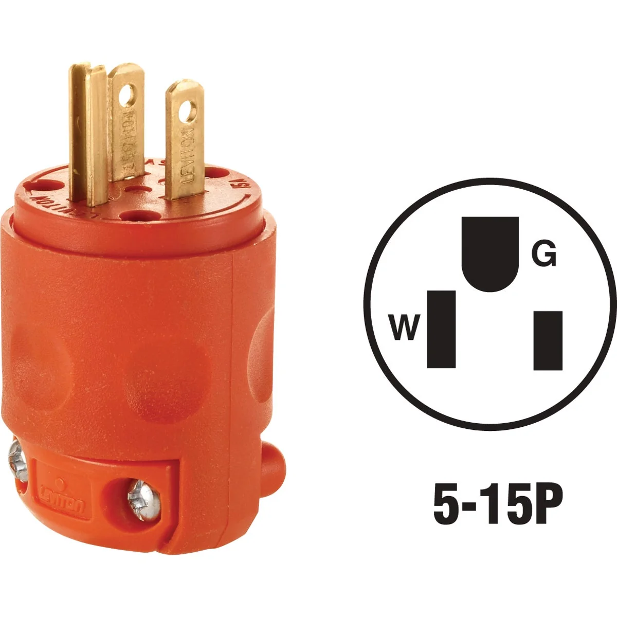 Specialty Leviton 15A 125V 3-Wire 2-Pole Residential Grade Cord Plug Orange First-Class