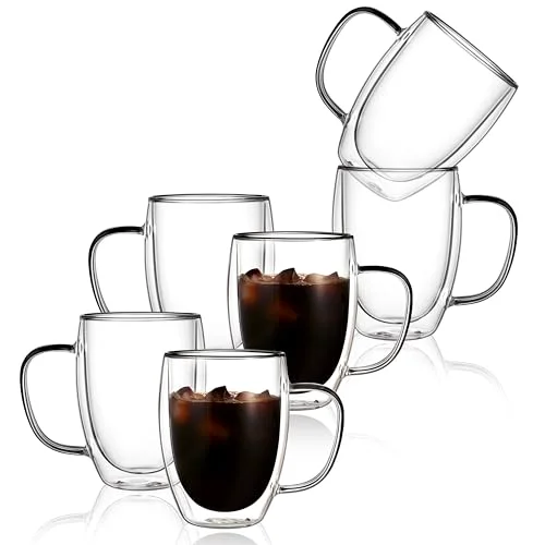 Selected 6 Pack Double Walled Glass Coffee Mugs 6 Count Efficient