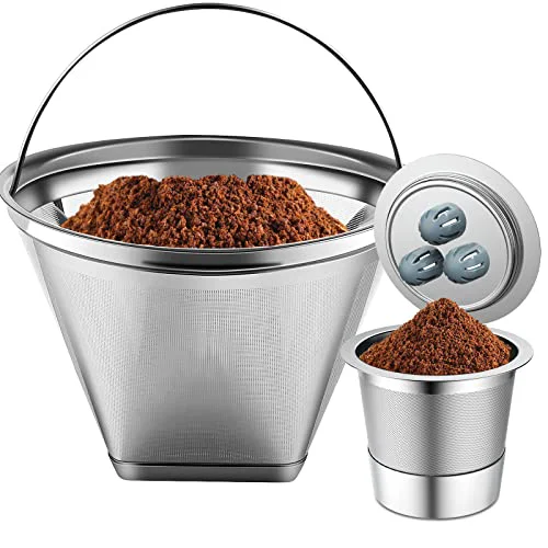 Optimized Stainless Steel Reusable Coffee Filter Compatible with Coffee Maker 2 Count Fine
