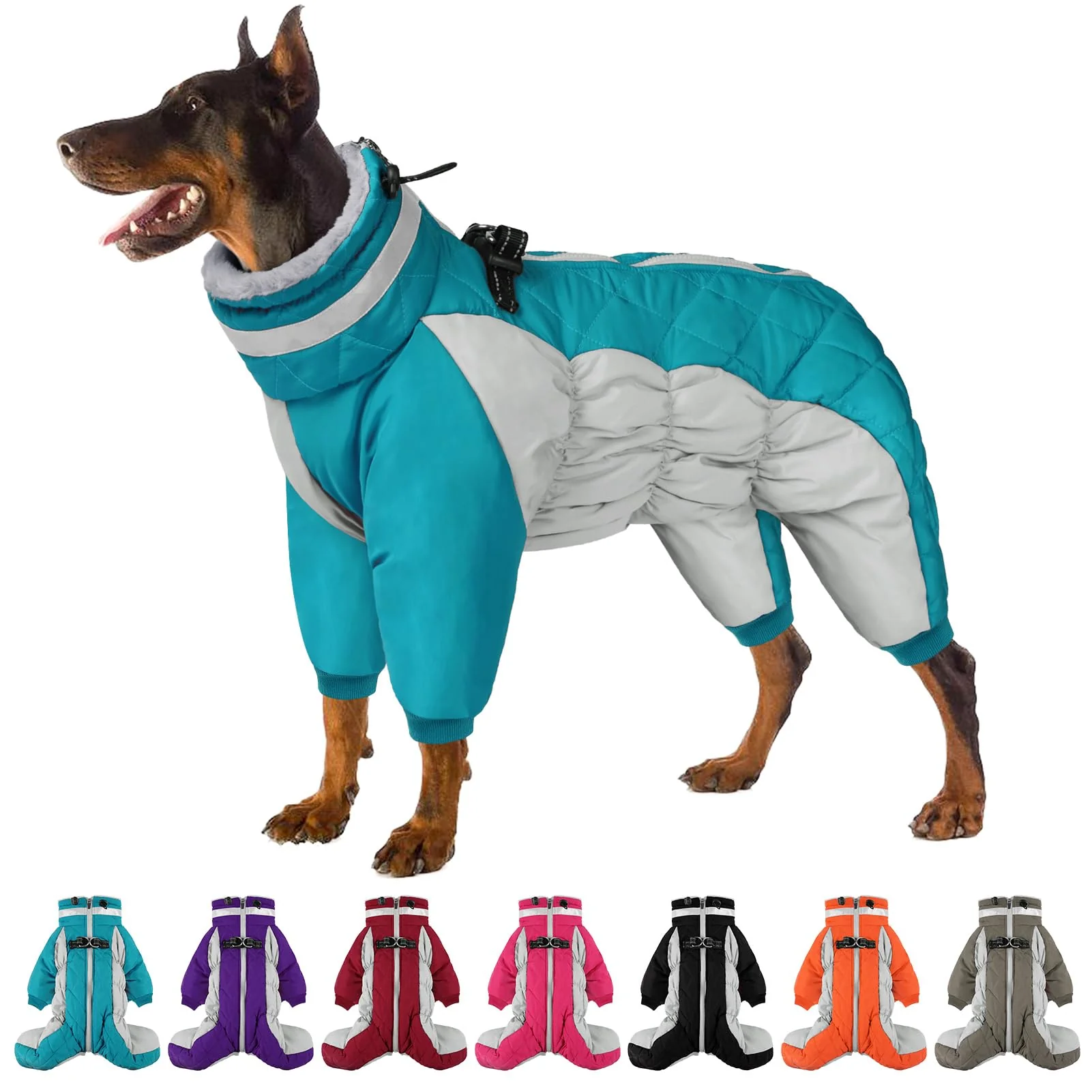 Long-Lasting SUNFURA Full Body Dog Coat - Warm Fleece Winter Jacket with Harness Turquoise L High-Quality
