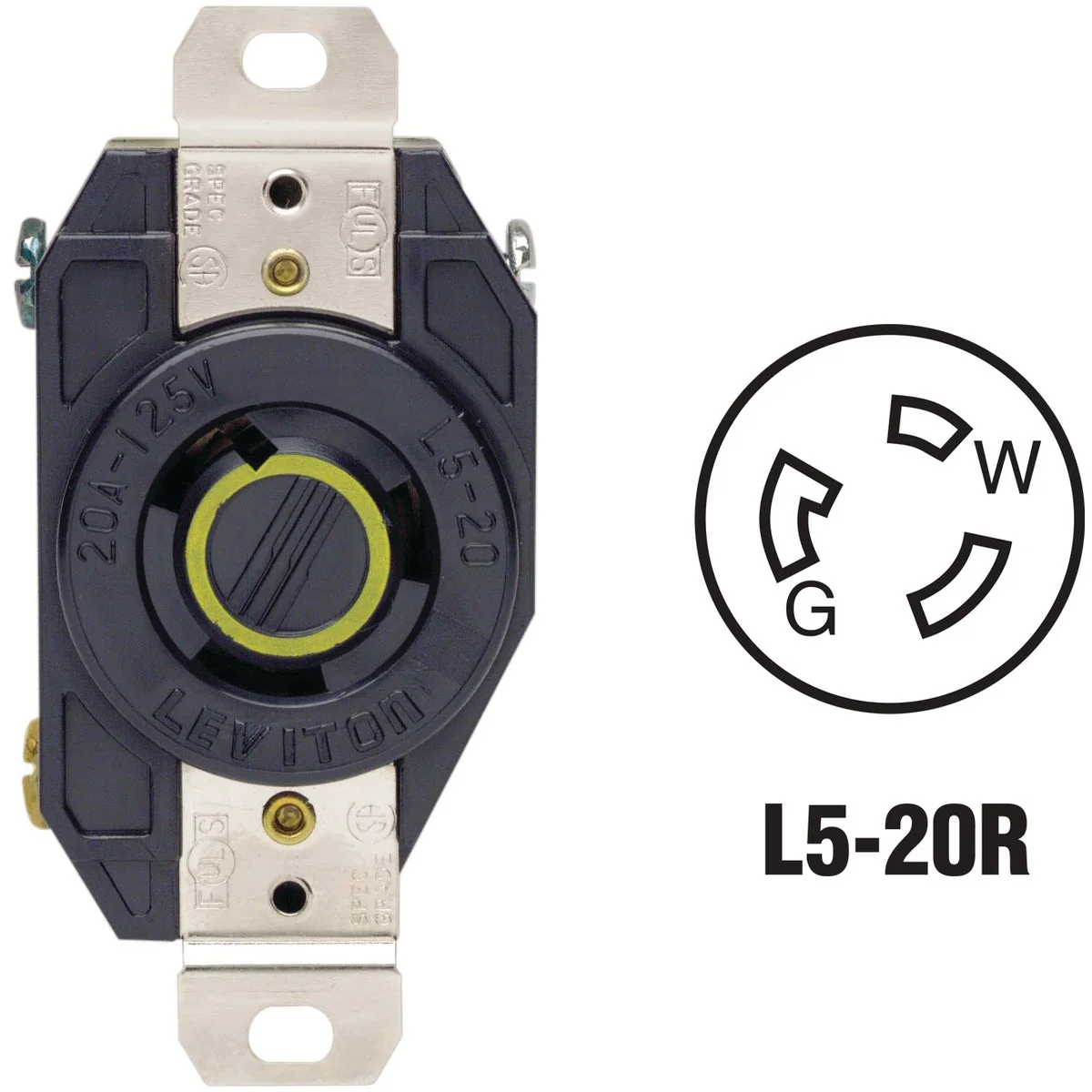 Convenient Leviton 20A 125V Black Industrial Grade L5-20R Locking Outlet Receptacle Versatile