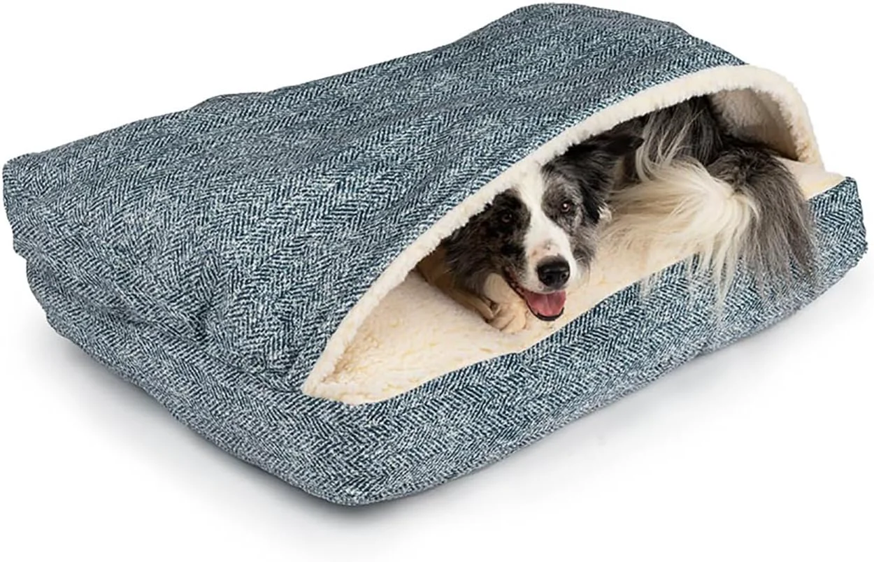 Minimalist Snoozer Pet Products Luxury Rectangle Cozy Cave Dog Bed with Microsuede Showdog Collection Medium Palmer Indigo Advanced