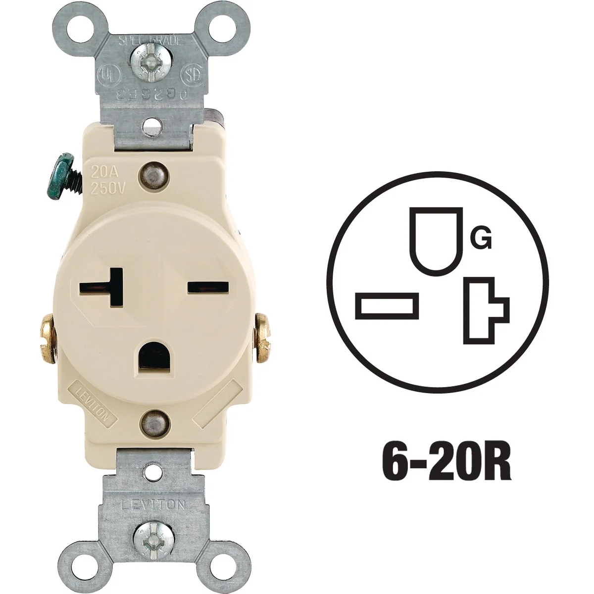 Comfortable Leviton 20A Ivory Heavy-Duty 6-20R Grounding Single Outlet Responsible