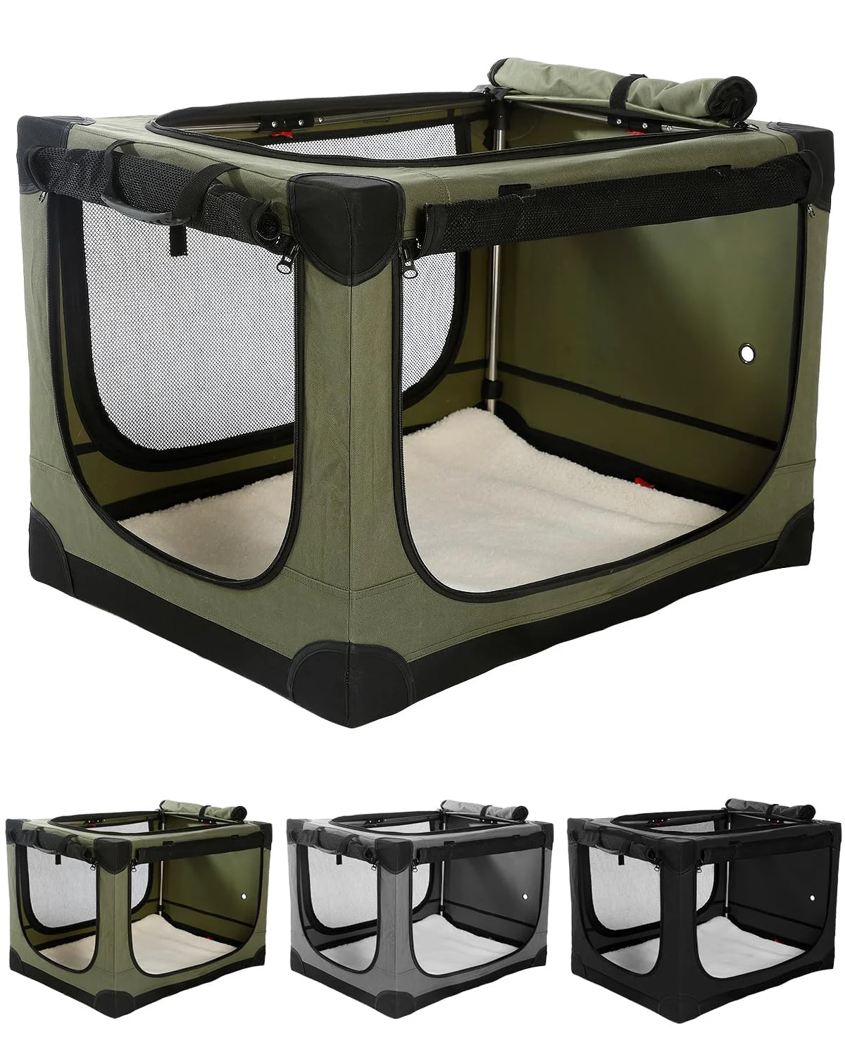 Recyclable Veraste 33-Inch Collapsible Travel Dog Crate for Medium Large Dogs Portable 4-Door Soft Kennel Luxury