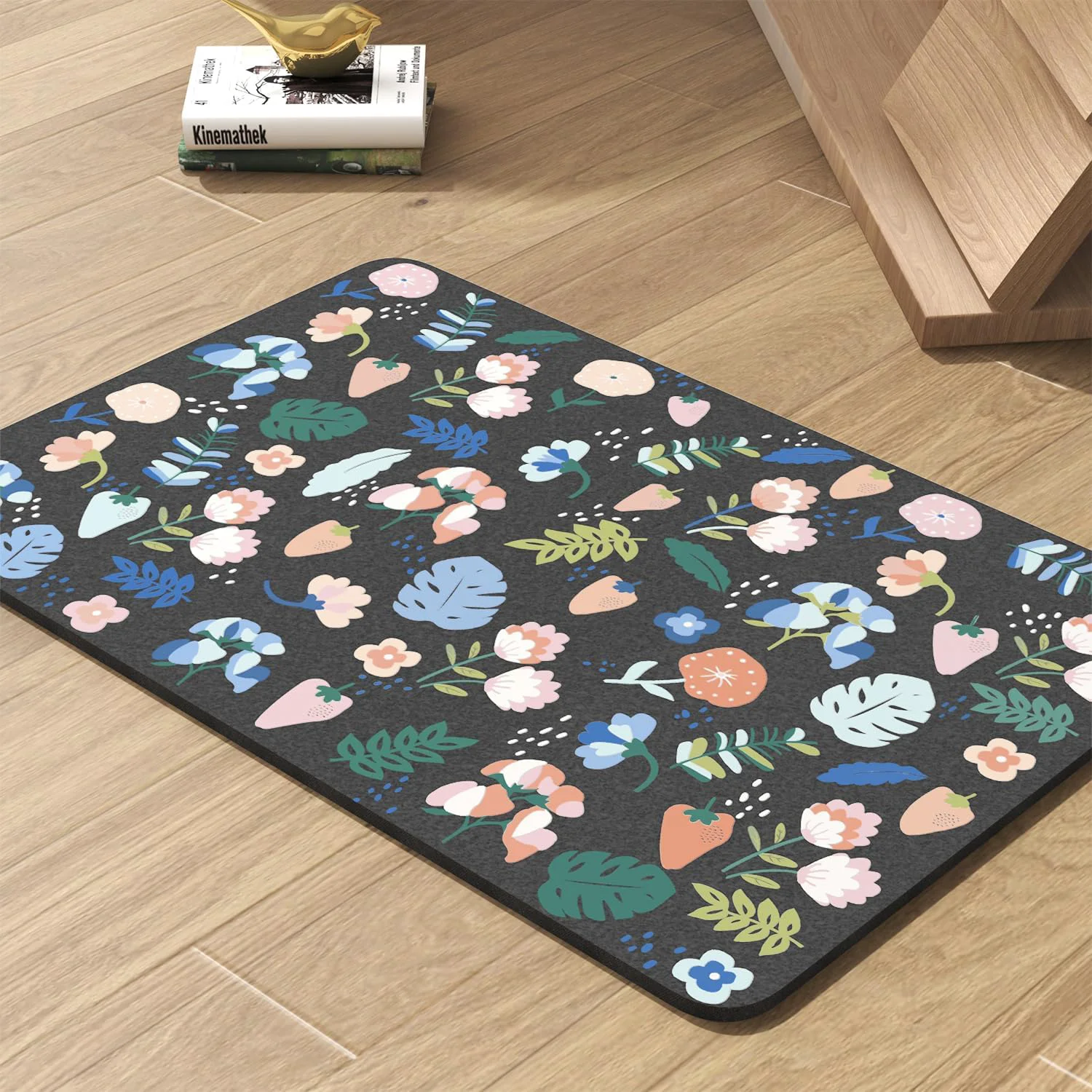 Fashionable Pet Feeding Mat-Absorbent Dog Mat for Food and Water Bowl-No Stains Quick Dry Water Dispenser Mat-Dog Accessories Pet Supplies-Bowl for Messy Drinkers（DARKFLOWERS 16 x24 Professional