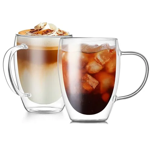 Detailed 12OZ Double Wall Glass Cups With Handle 2 Count Classic