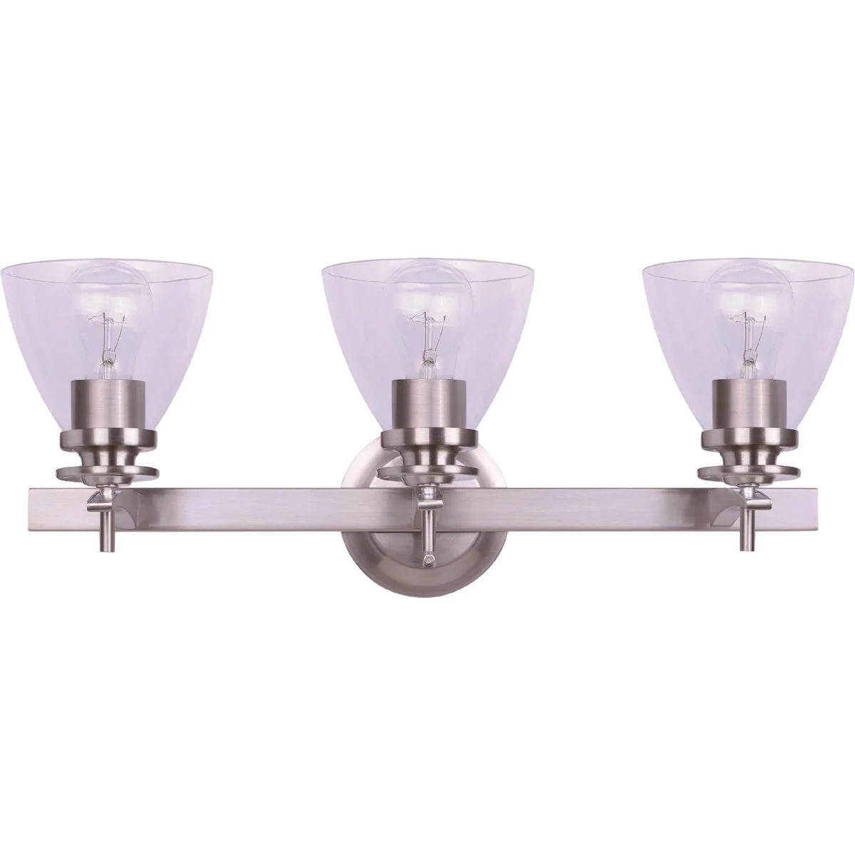 Next-Generation Home Impressions 3-Bulb Brushed Nickel Vanity Bath Light Fixture Clear Glass Solid