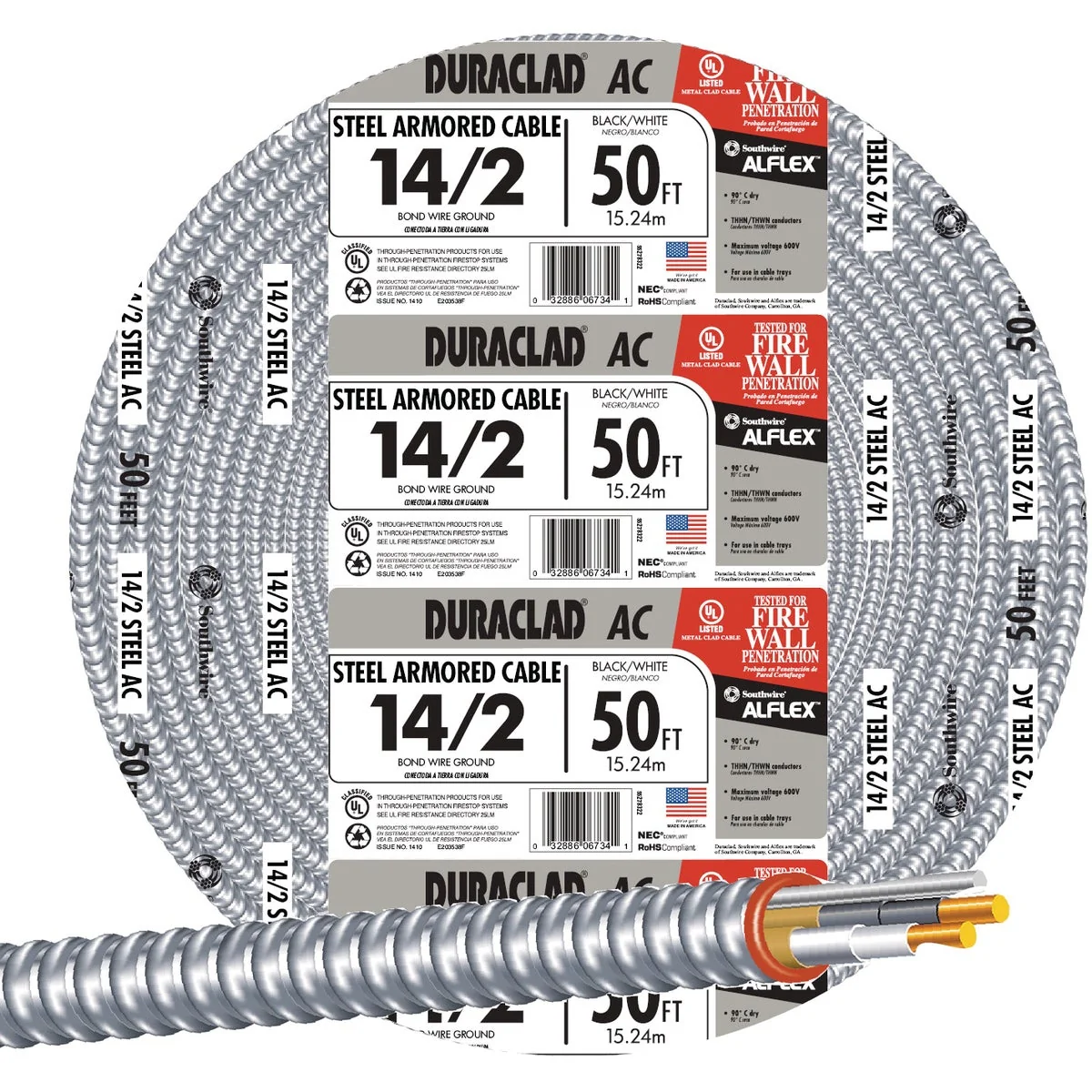 Minimalist Southwire 50 Ft. 14 2 AC Armored Cable Electrical Wire Healthy