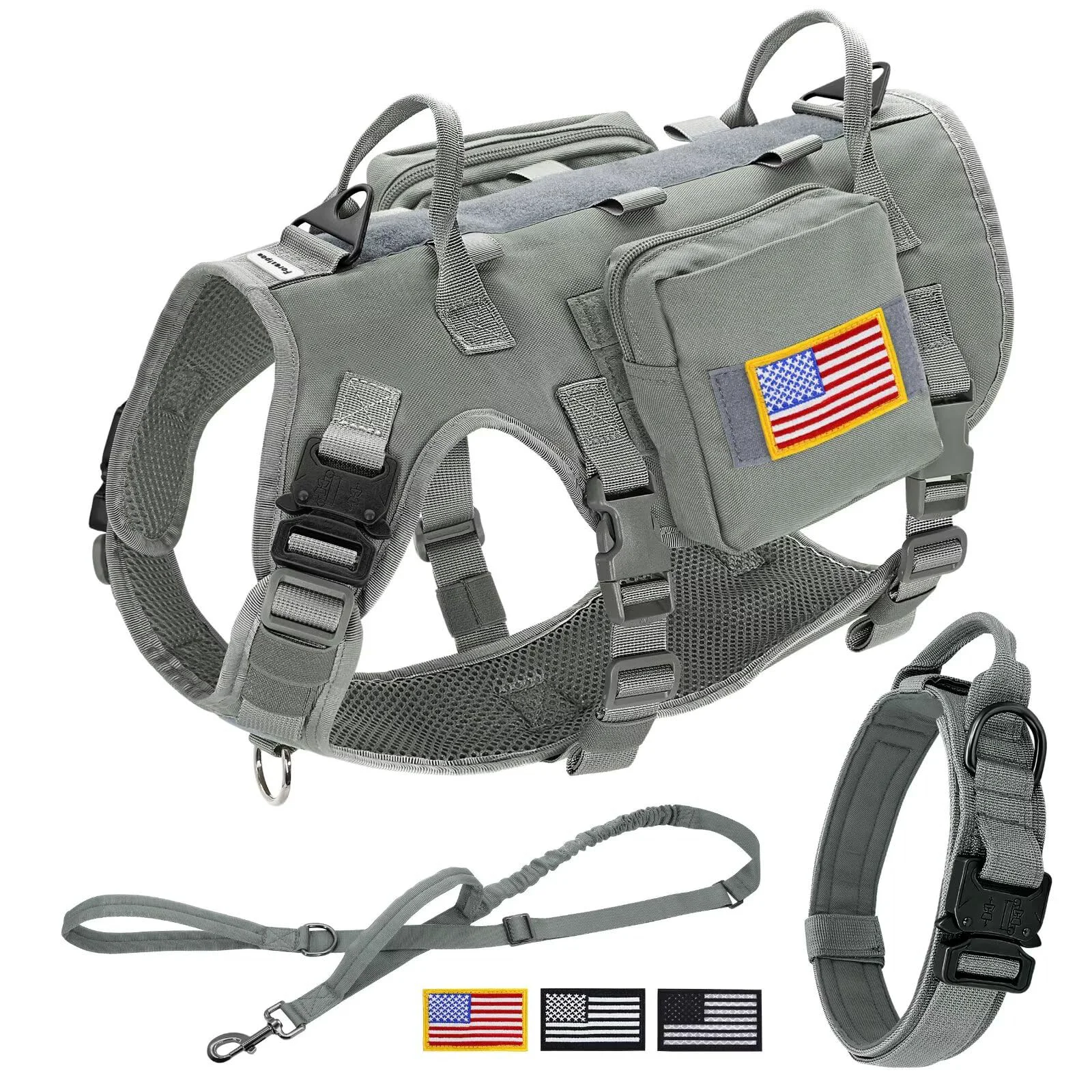 Convenient Forestpaw Tactical Dog Harness for Large Dogs — No-Pull Bungee Leash Set Flexible