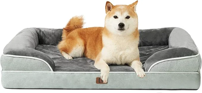 Professional EHEYCIGA Orthopedic Dog Beds for Large Dogs Waterproof Memory Foam Large Pet Bed with Sides Non-Slip Bottom and Egg-Crate Foam Dog Couch Bed with Washable Removable Cover Greyish GreenAbout ThisOverview Environmentally Friendly