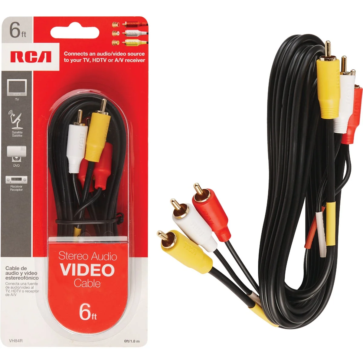 Smooth RCA 6 Ft. Black Audio Video Dubbing Cable Carefully Designed