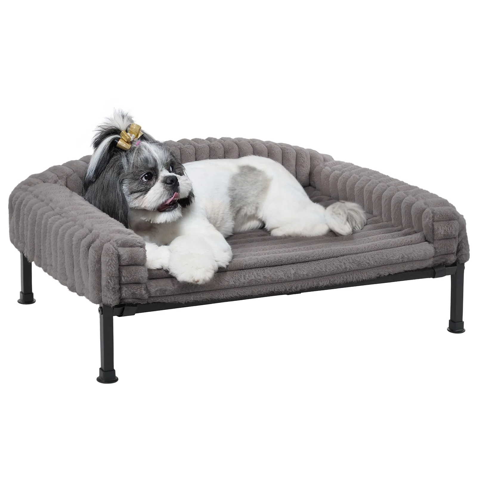Pure Veehoo d Dog Bed with Bolster Cushion - Plush Raised Pet Cot 30x20 Grey Classic
