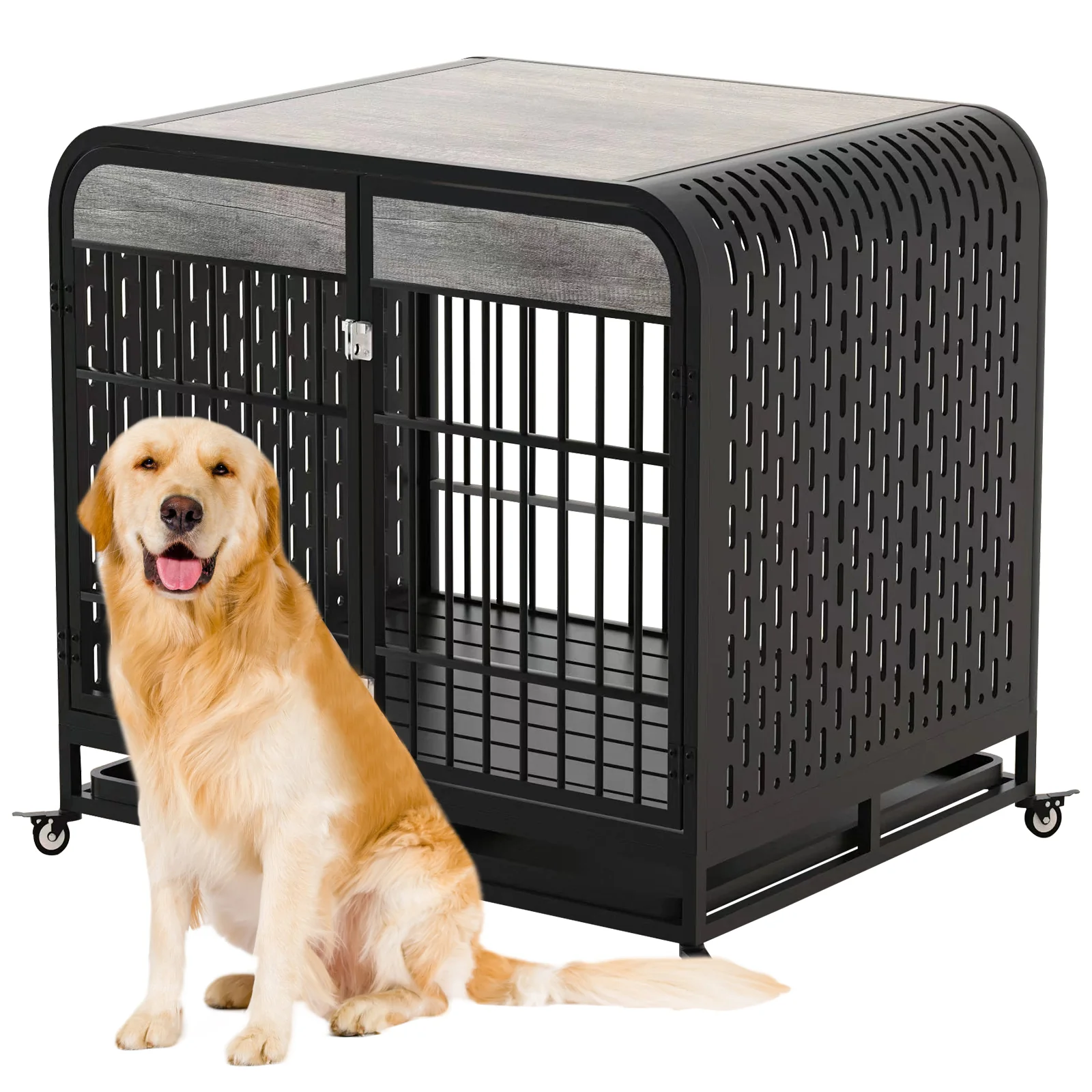Innovative Heavy Duty Dog Crate Furniture Wooden Table 42inch Grey World-Class