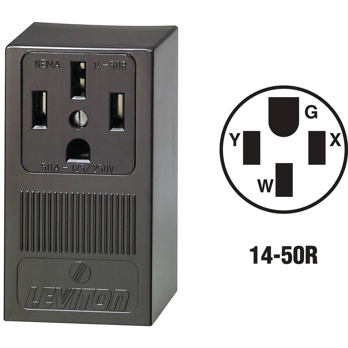 Secure Leviton 50A Surface Mount Black 14-50R Grounding Range Power Outlet Trendy