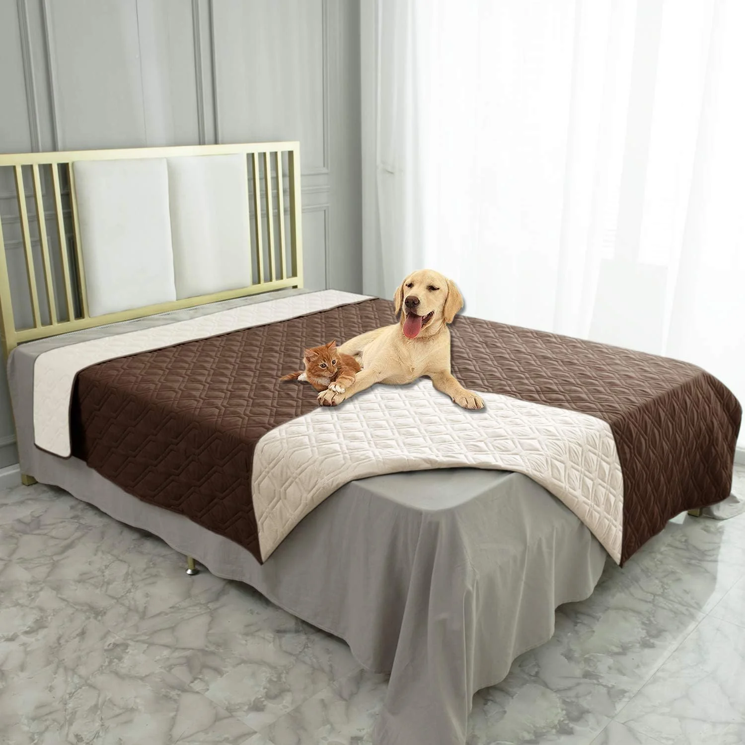 Expertly Made Ameritex Waterproof Dog Bed Cover Pet Blanket for Furniture Bed Couch Sofa Reversible Secure