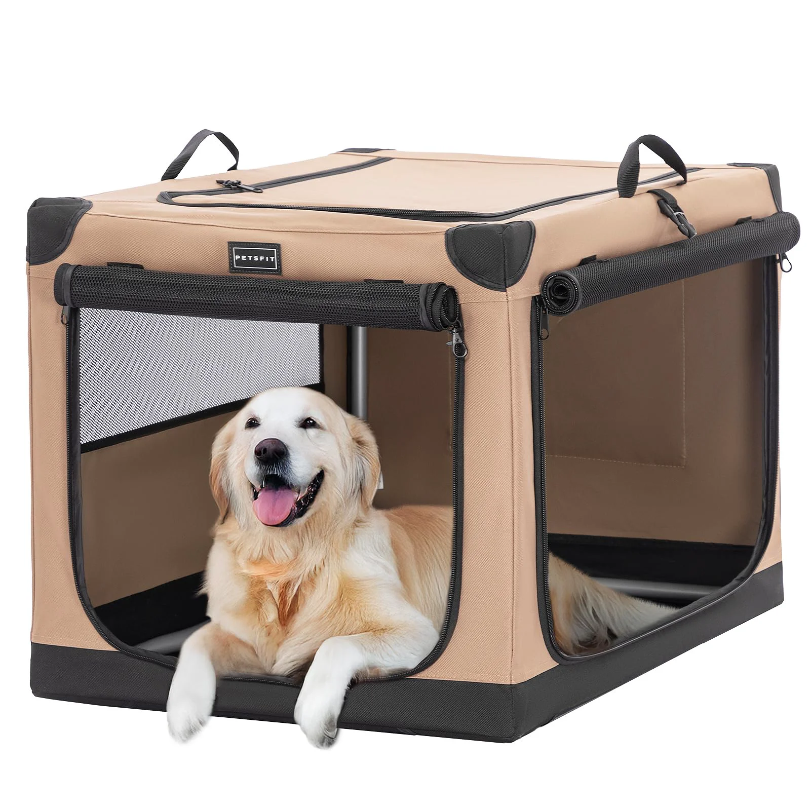 Specialty PETSFIT 40-Inch Soft Sided Dog Crate Adjustable Fabric Cover Lockable Mesh Doors Waterproof Base Refined