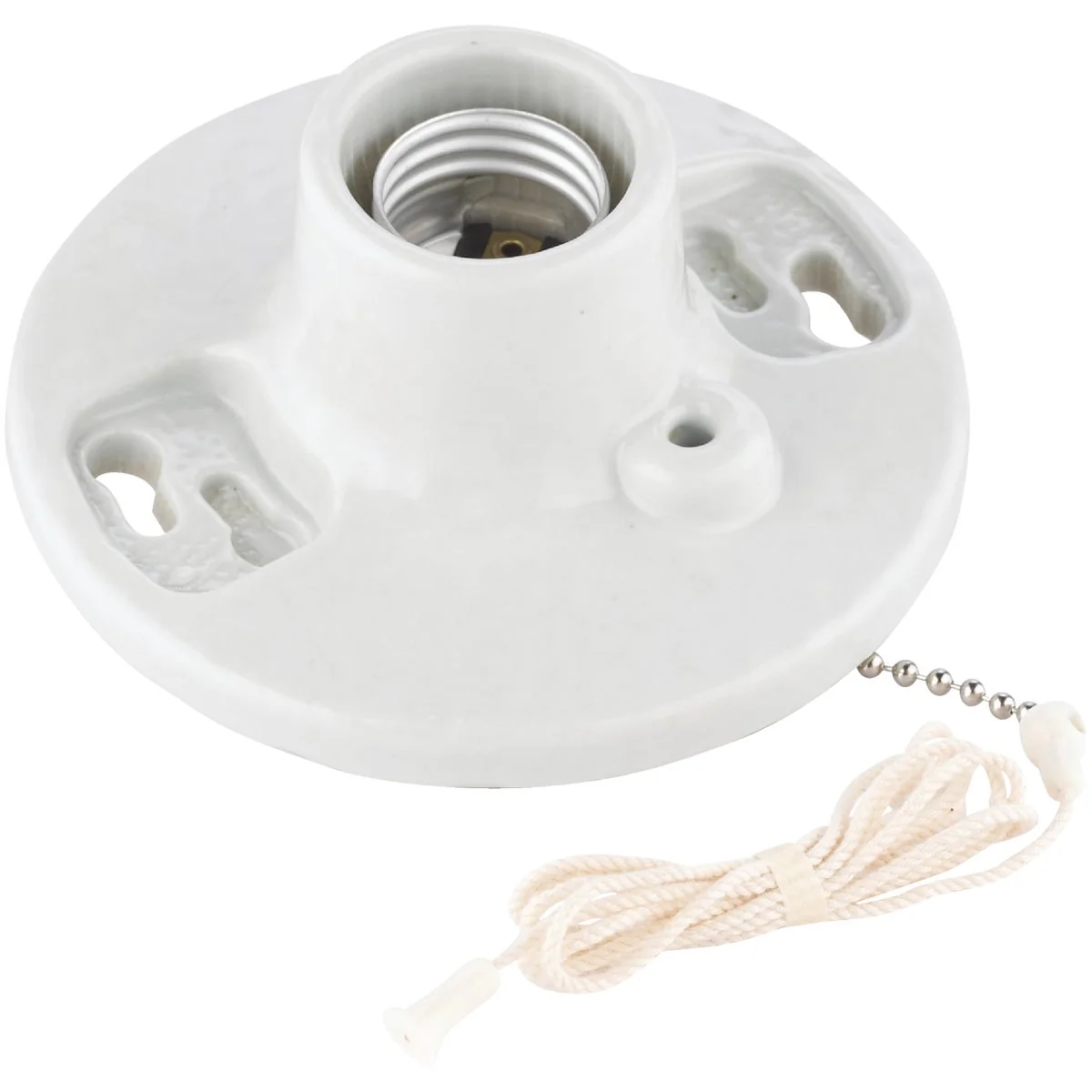 Enhanced Leviton White Porcelain Incandescent Lampholder with Pull Chain Classic