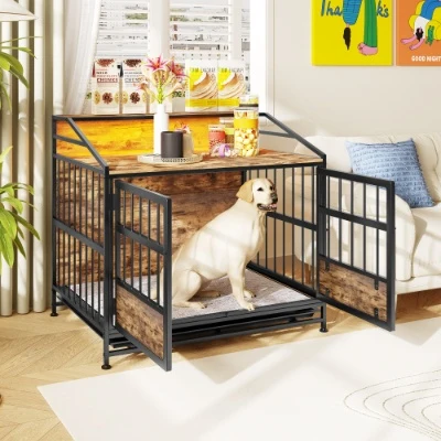 Trendy Multi-function Furniture Style Dog Crates With Storage Green