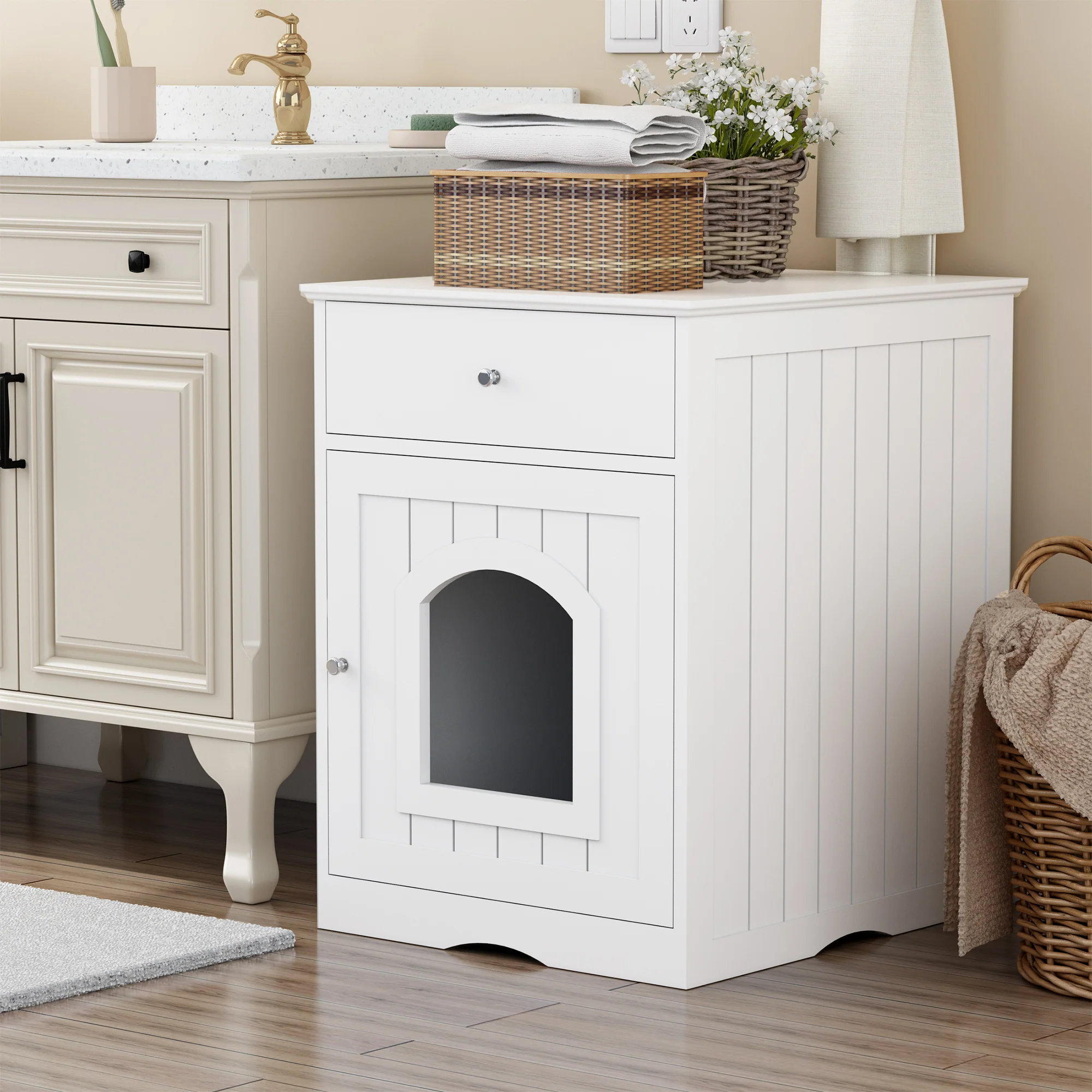 Practical Wooden Pet House Litter Box With Drawers High-Grade