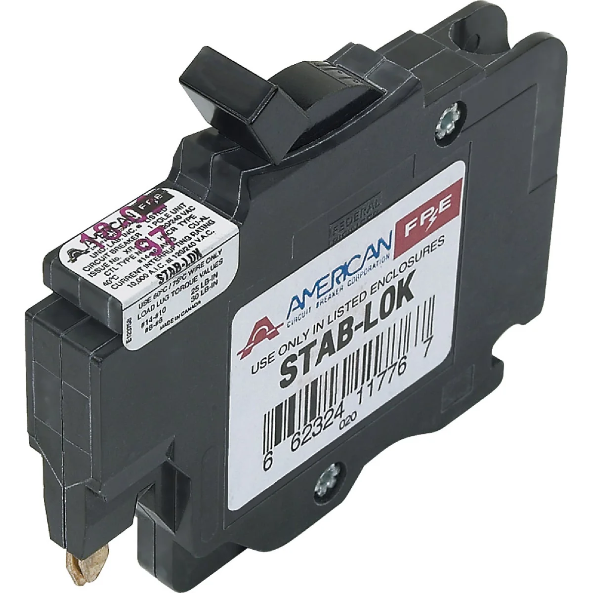 Green Connecticut Electric 15A Single-Pole Standard Trip Packaged Circuit Breaker For Federal Pacific Solid