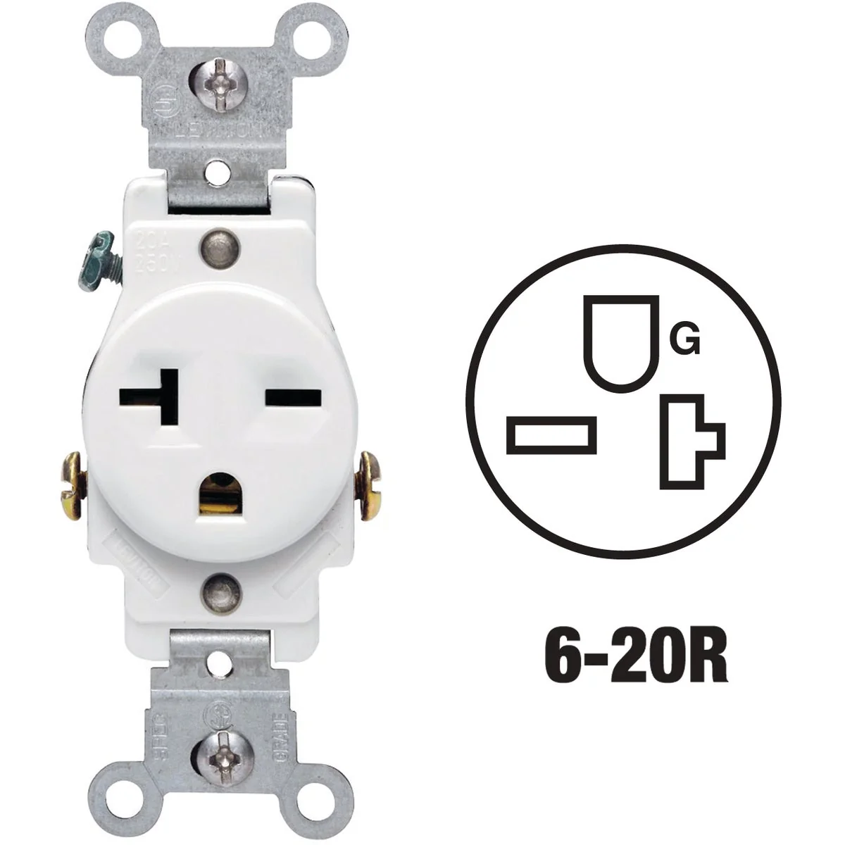 Convenient Leviton 20A White Heavy-Duty 6-20R Grounding Single Outlet Dependable