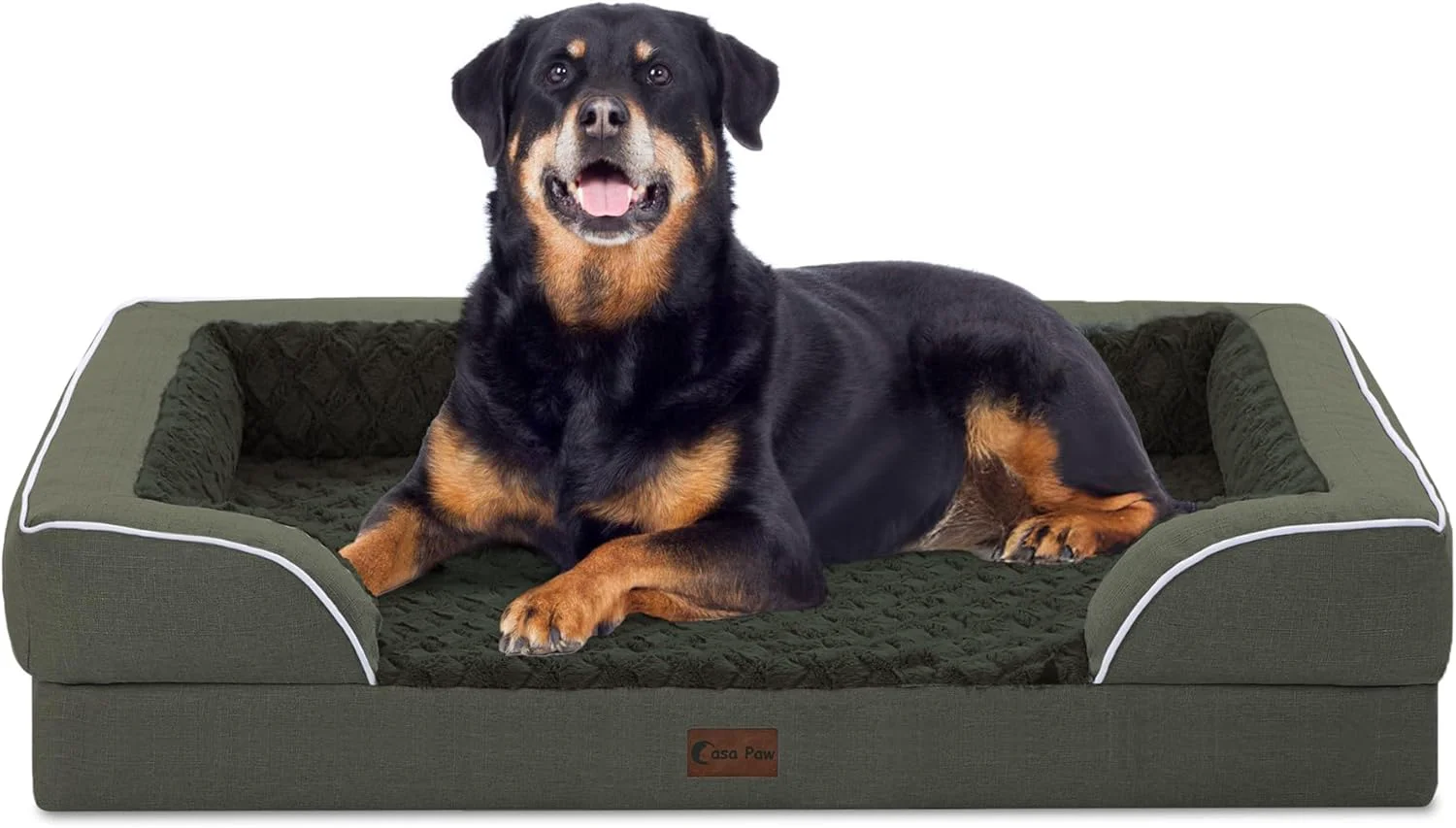 Practical Orthopedic Waterproof Dog Bed for Extra Large Dogs Memory Foam XL Dog Bed with Sides Egg-Crate Foam and Non-Slip Bottom Jumbo Dogs Couch Beds with Washable Removable Cover Jumbo Dark Green Top-Quality