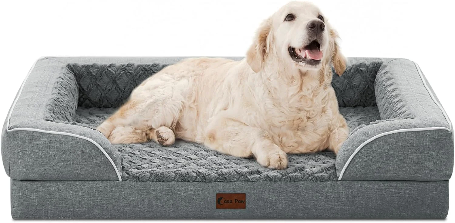 Next-Generation Orthopedic XL Dog Bed for Extra Large Dogs Waterproof Memory Foam Dog Beds with Sides Non-Slip Bottom and Egg-Crate Foam Big Dogs Couch Beds with Removable Washable Cover X-Large Grey Safe