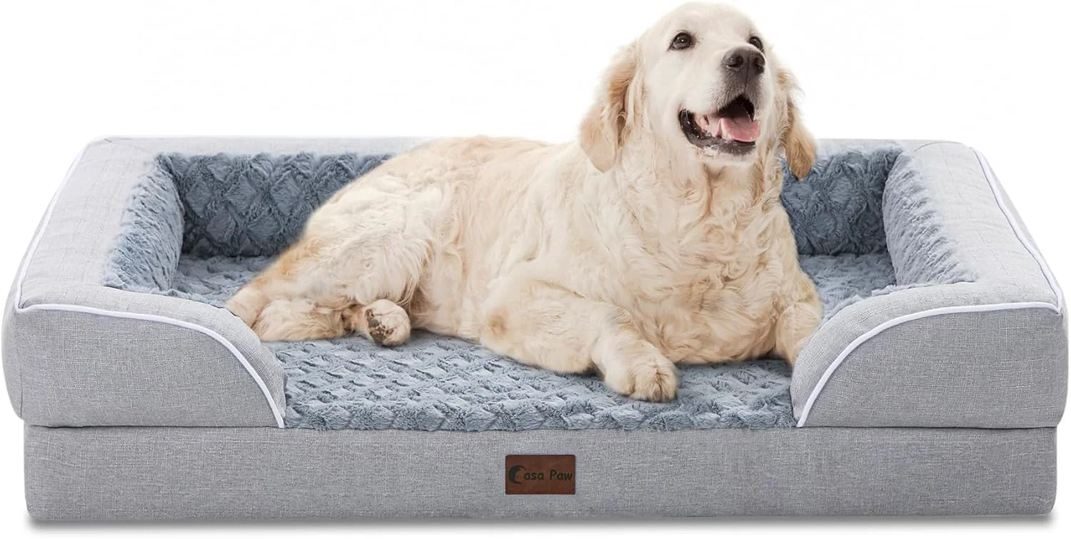Official Orthopedic XL Dog Beds for Extra Large Dogs Waterproof Memory Foam Dog Beds with Sides Non-Slip Bottom and Egg-Crate Foam Big Dogs Couch with Removable Washable Cover X-Large Light Grey Practical