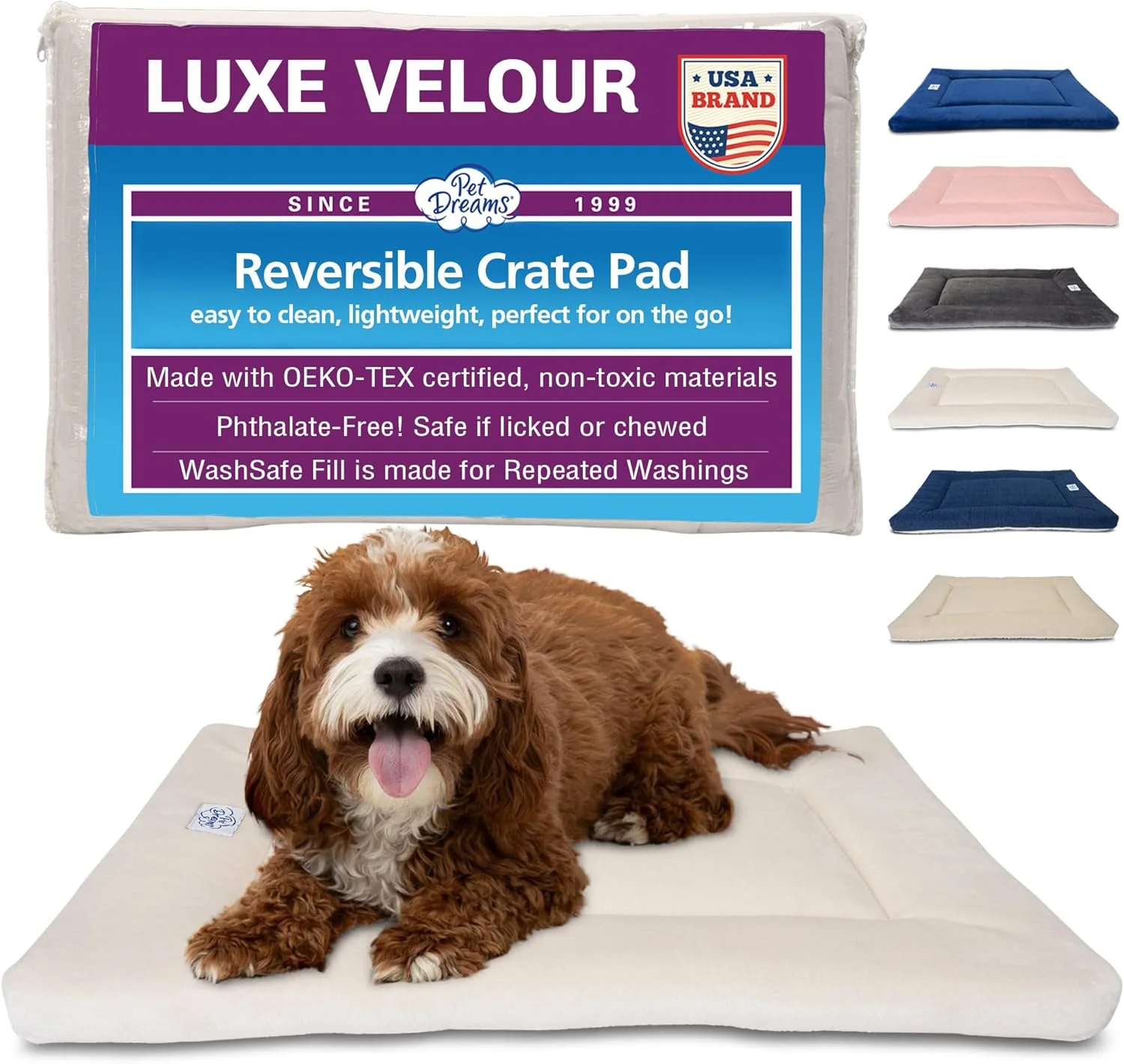Specialty Pet Dreams Dog Crate Pad - Washable Kennel Mat Crate Pads for Dog Cages Non-Toxic Flat Indoor Cat Bed Fits iCrate 18 24 30 36 42 48 Inches Ivory Large 36 Fast