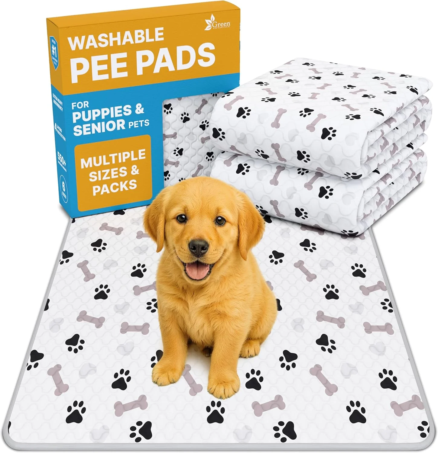 Original GREEN LIFESTYLE Washable Pee Pads for Dogs - Waterproof Reusable Puppy Pads with Anti-Slip Backing Pet Training Pad for Puppy Playpen Crate Whelping Box Potty Training Pack of 2 - 34x36 Trusted
