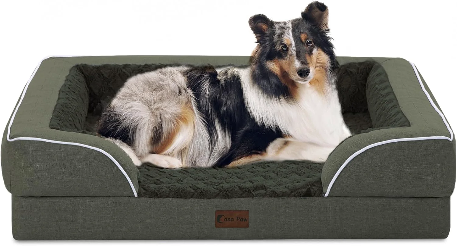 Elite Orthopedic Dog Beds for Large Dogs Waterproof Memory Foam Dogs Bed with Sides Non-Slip Bottom and Egg-Crate Foam Big Dog Sofa with Removable Washable Cover Large Dark Green Trusted