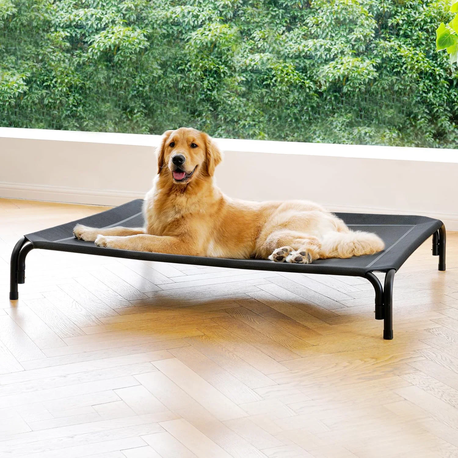 Trusted d Dog Bed Raised Outdoor Dog Cot for Large Dogs Installation Requires No Tools Frame with Washable Cooling Breathable Mesh Anti-Slip Feet Indoor Pet Bed Black 43.3 Inches Long-Lasting