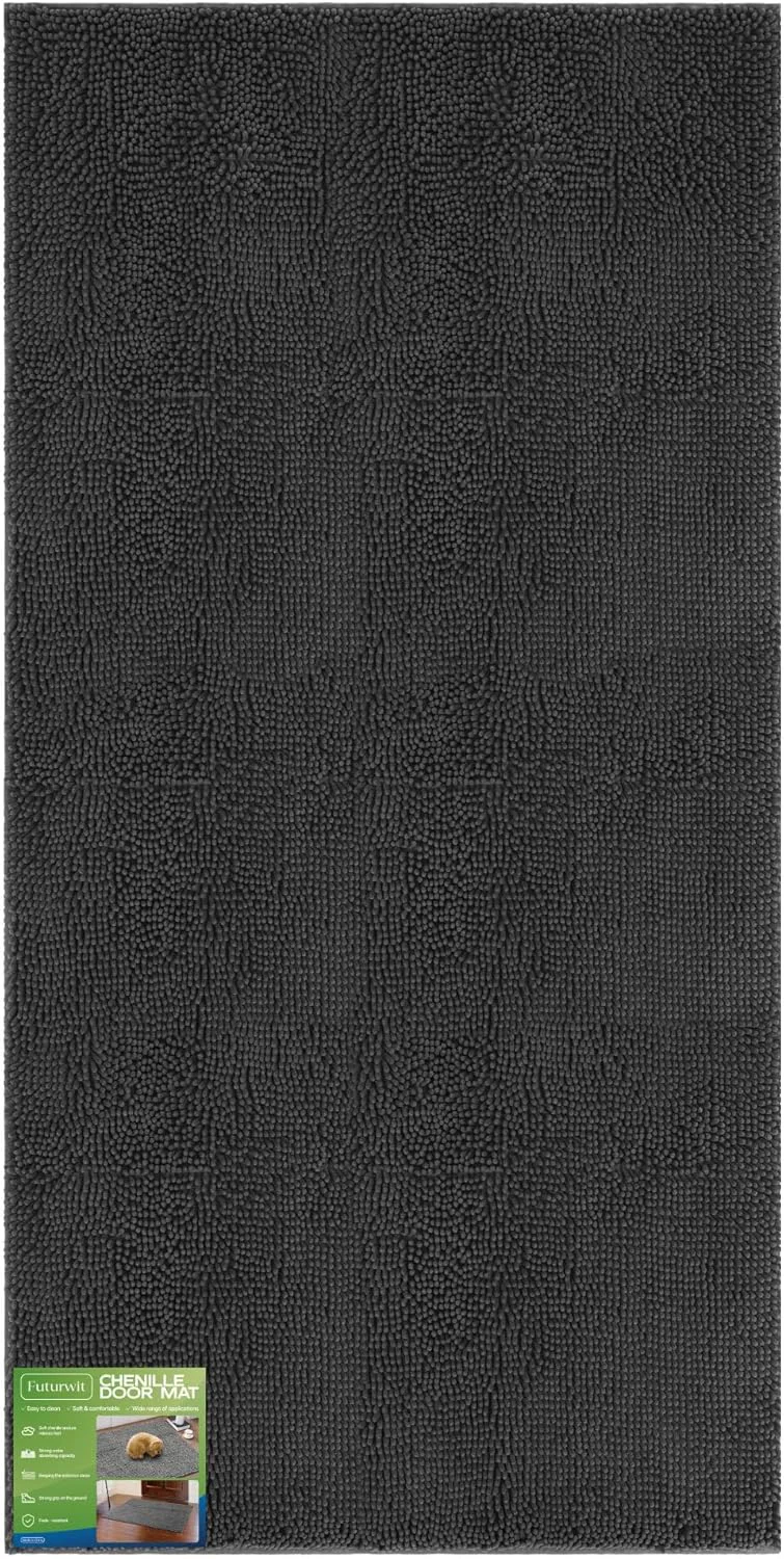 Long-Lasting Dog Door Mat for Muddy Paws 96 x 48 Chenille Absorbent Front Door Mat Inside Large Runner Mud Mat for Dogs Trap Dirt Washable Non Slip Outdoor Indoor Entrance Doormats Grey Dependable