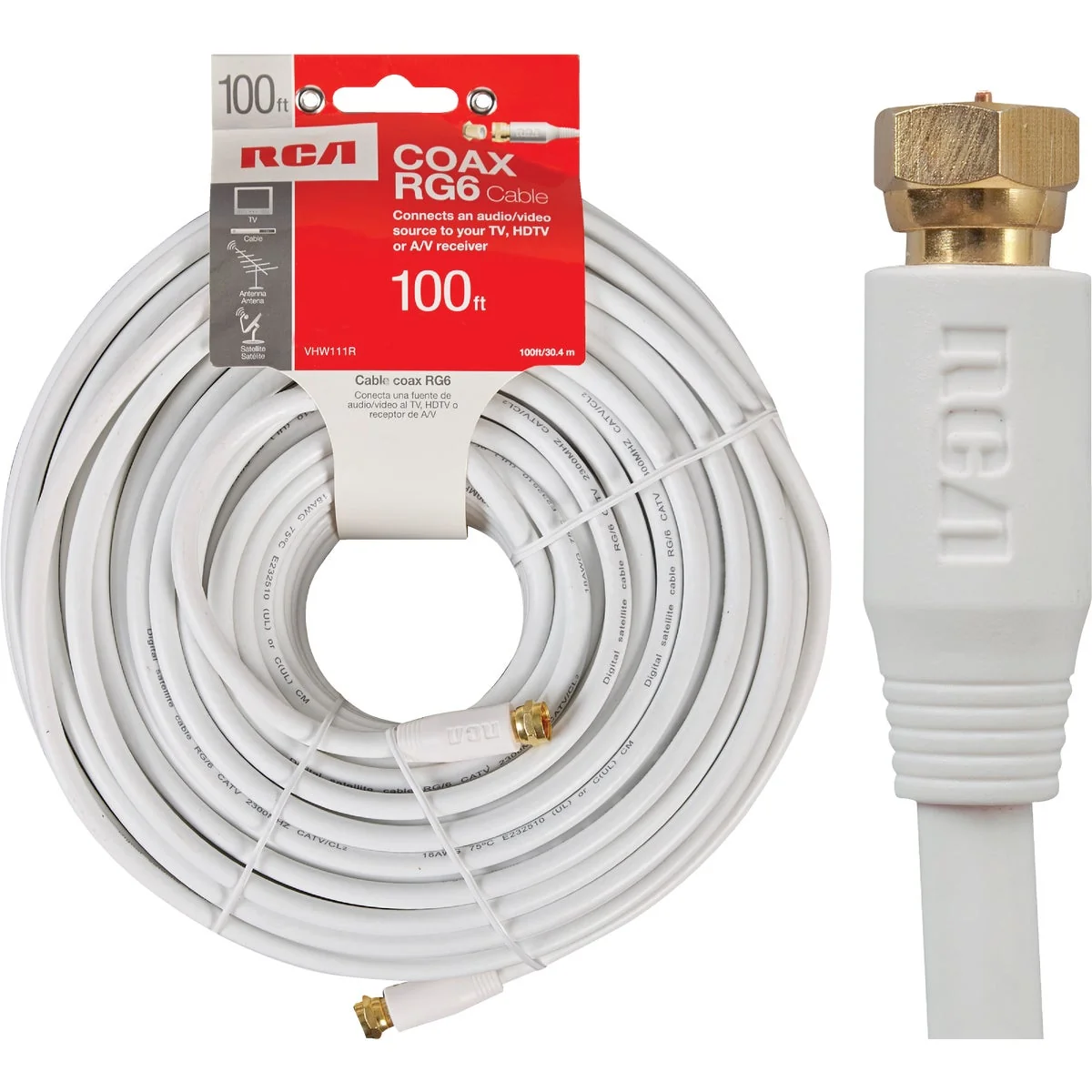 Fine Crafted RCA 100 Ft. White Digital RG6 Coaxial Cable Premium Material