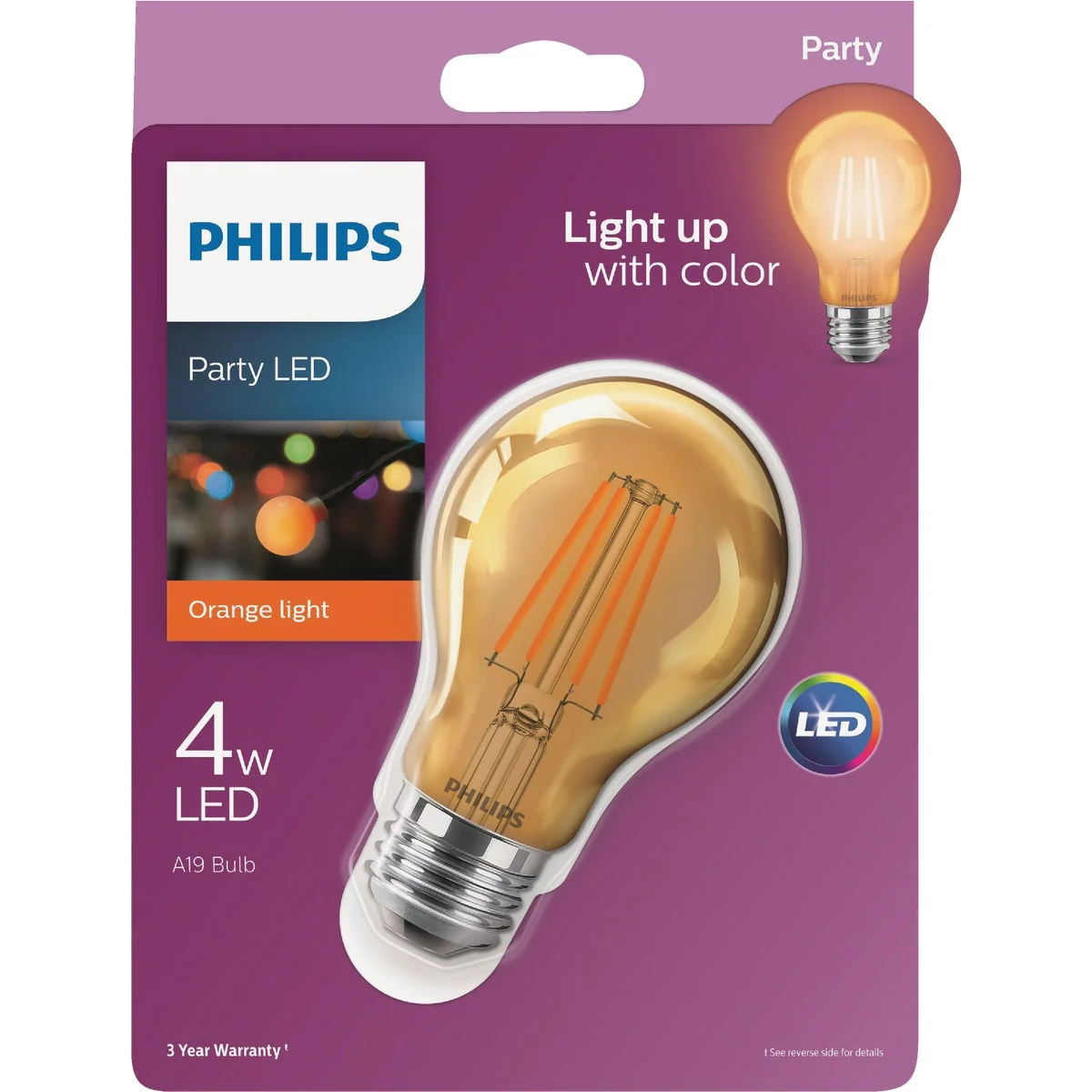 Original Philips Orange A19 Medium 4W Indoor Outdoor LED Decorative Party Light Bulb Original Design