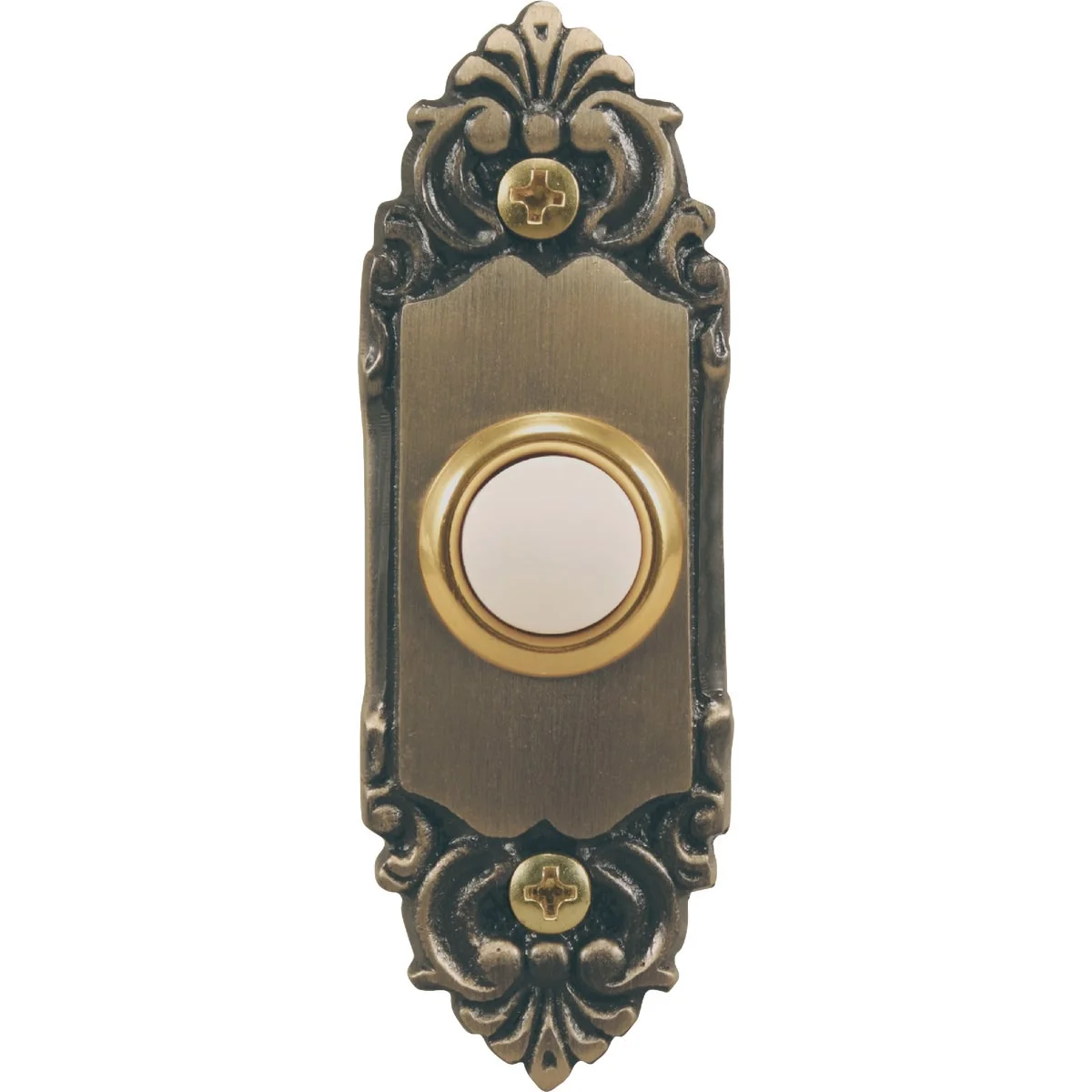 High-Quality Heath Zenith Wired Antique Brass Fleur de Lis LED Lighted Doorbell Push-Button Functional