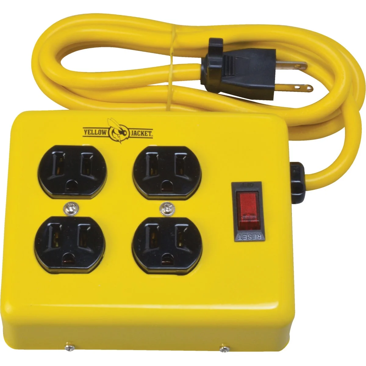 Selected Yellow Jacket 4-Outlet Yellow Metal Power Strip with 4 Ft. Cord Original