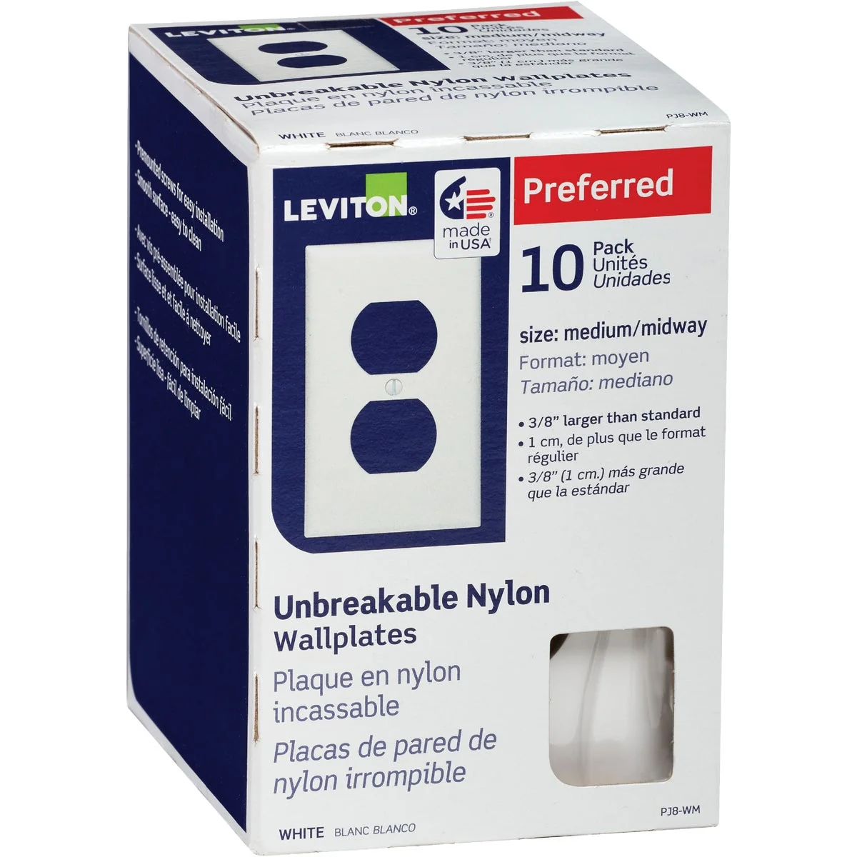 Easy-to-Use Leviton Mid-Way 1-Gang Thermoplastic Nylon Outlet Wall Plate White 10-Pack Recyclable
