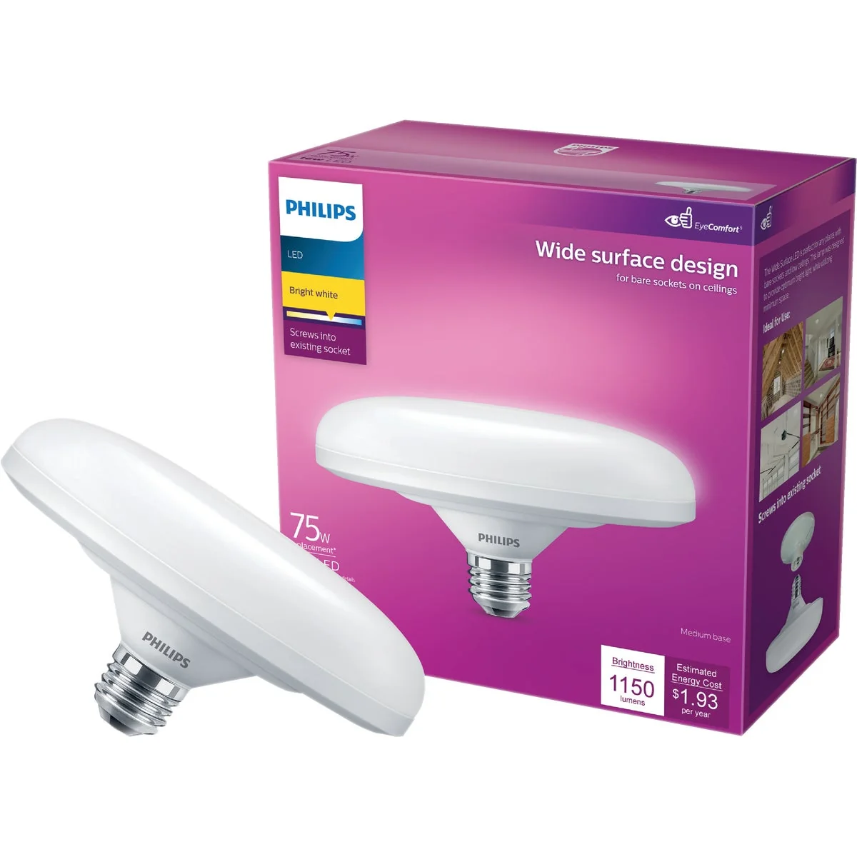 Innovative Philips 75W Equivalent Bright White Wide Surface Medium LED Floodlight Light Bulb Comfortable