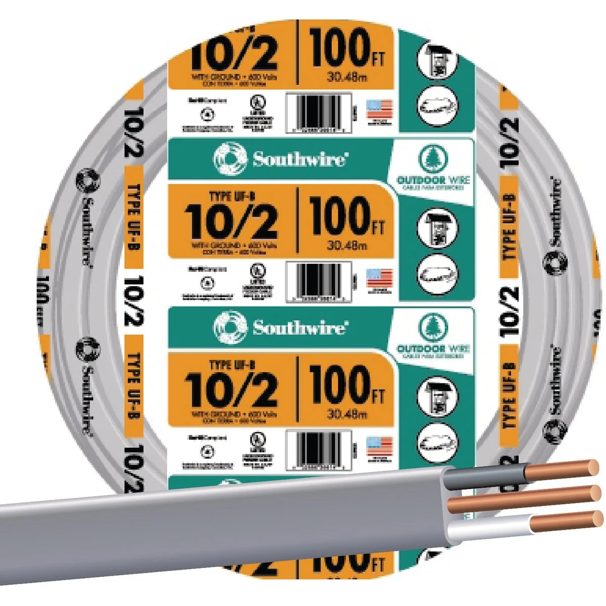 Refined Southwire 100 Ft. 10 AWG 2-Conductor UFW G Electrical Wire Effective