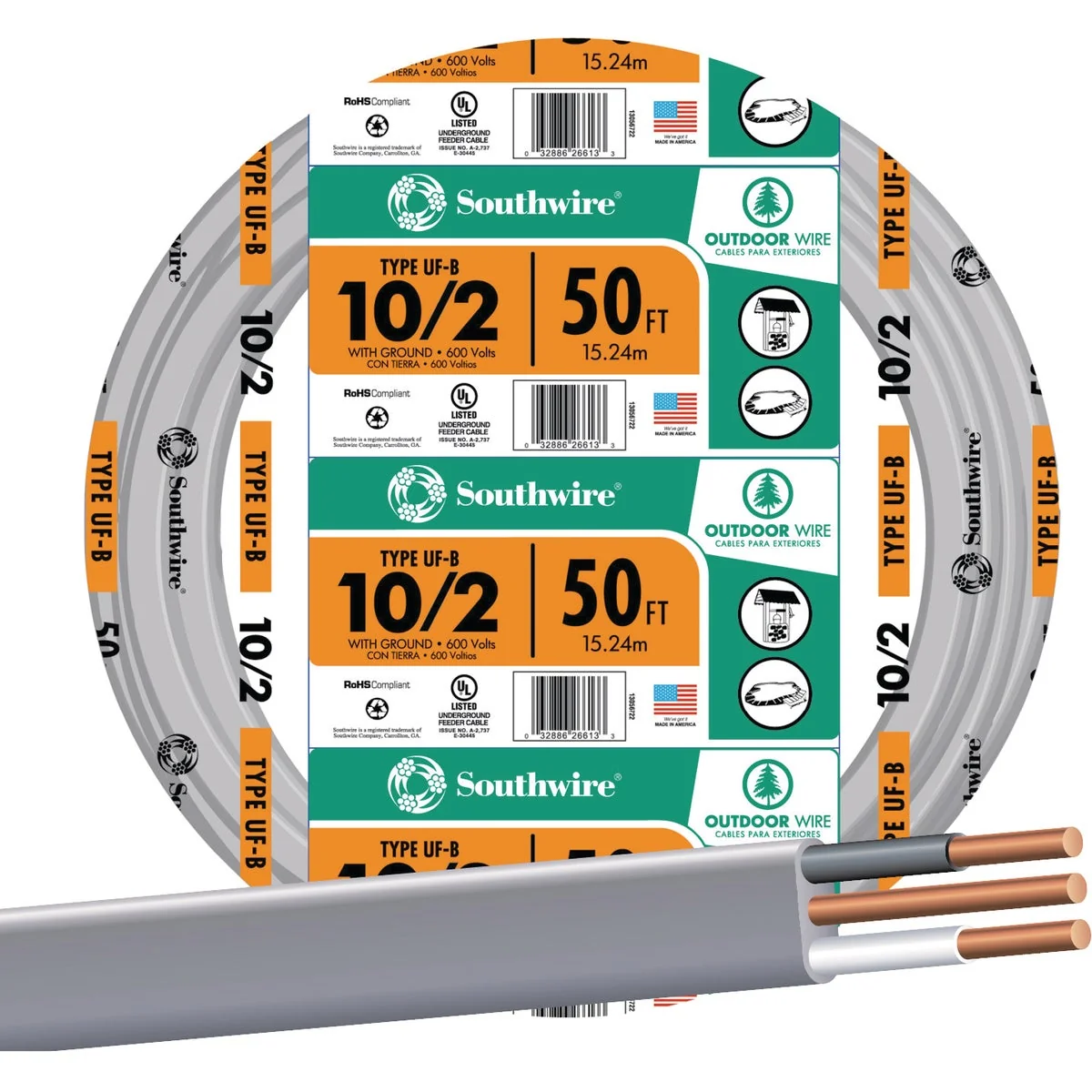Easy-to-Use Southwire 50 Ft. 10 AWG 2-Conductor UFW G Electrical Wire Refined