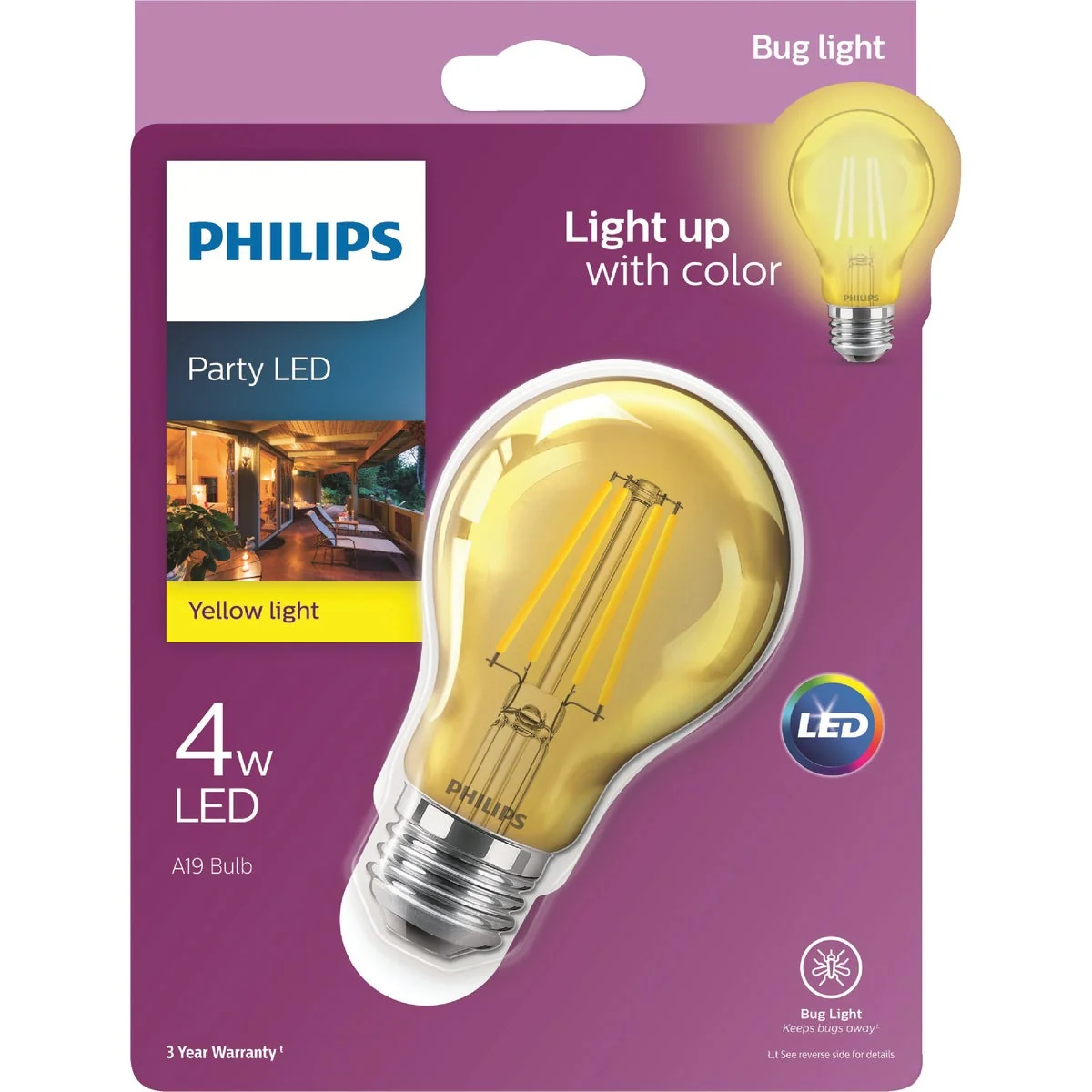 Fine Philips Yellow A19 Medium 4W Indoor Outdoor LED Decorative Party Light Bulb Selected