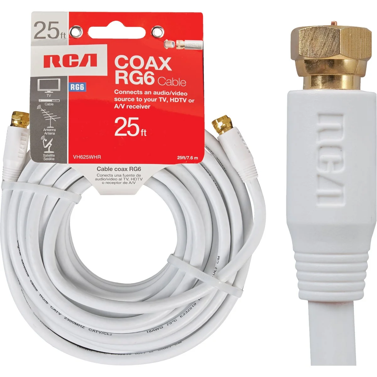 Effective RCA 25 Ft. White RG6 Coaxial Cable Modern