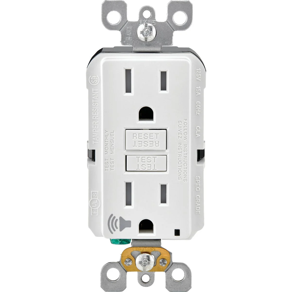 Premium Leviton SmartLockPro Audible Trip Alert 15A White Residential Grade 5-15R Self-Test GFCI Outlet Premium Material