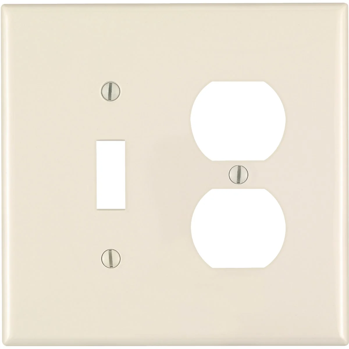 Luxury Leviton Mid-Way 2-Gang Thermoplastic Nylon Single Toggle Duplex Outlet Wall Plate Light Almond Relaxed