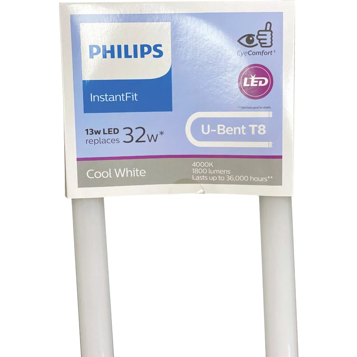 High-Grade Philips InstantFit 32W Equivalent 24 In. Cool White T8 U-Bent Bi-Pin LED Tube Light Bulb Reliable