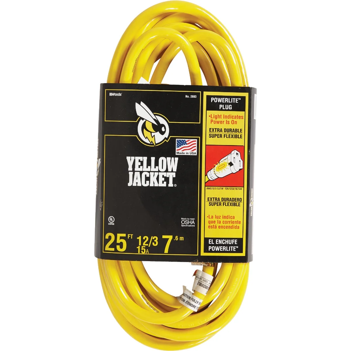 Official Yellow Jacket 25 Ft. 12 3 Heavy-Duty Extension Cord w Lighted End Superior